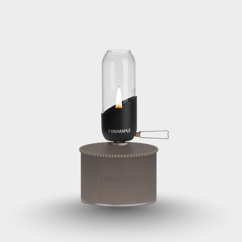 Portable flame light with 'Firemaple' branding on a gray background #color_black