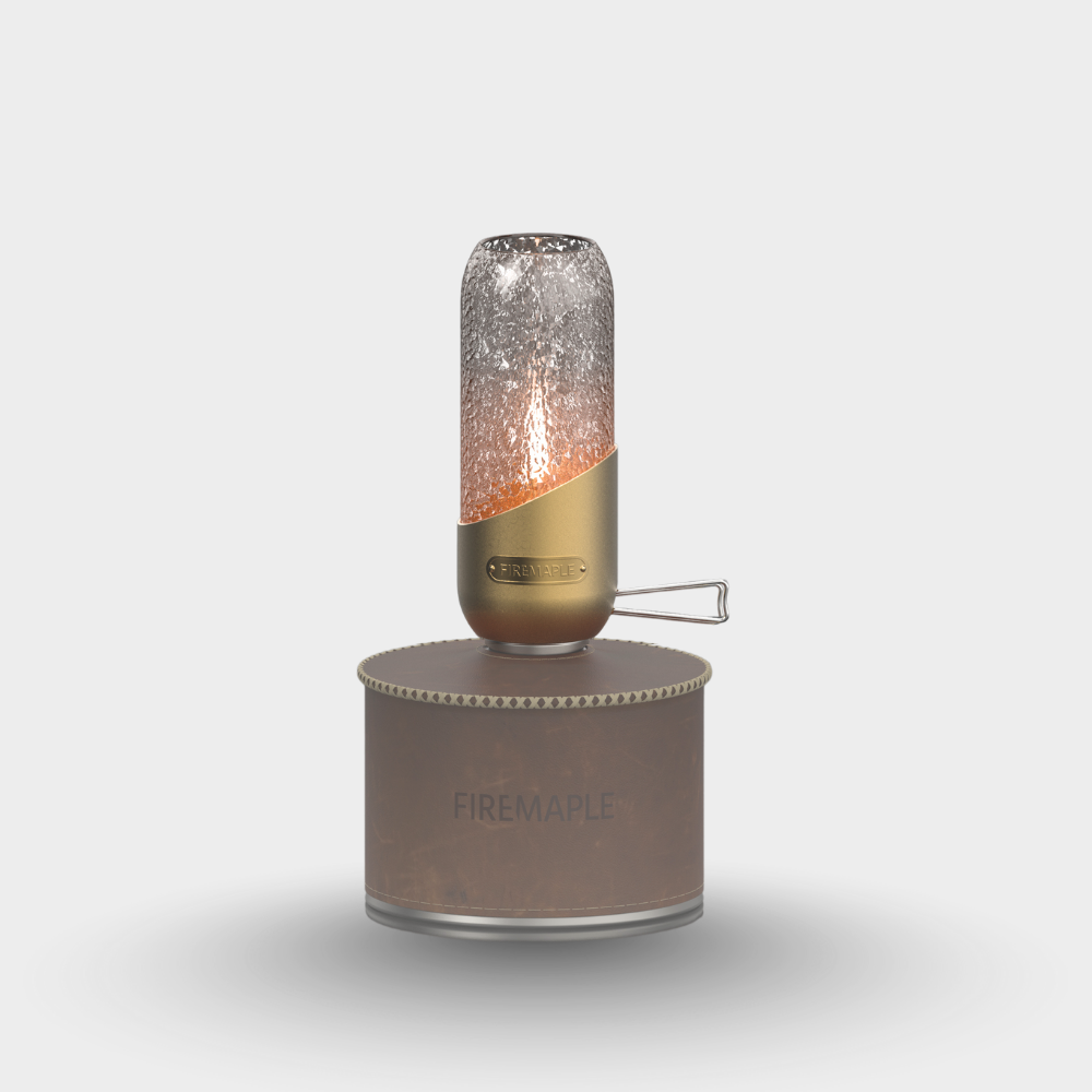 Portable camping stove with a glowing flame on a light gray background #color_Ripple_Lantern