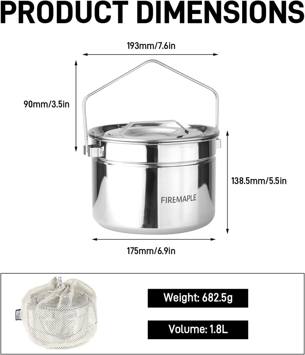 Antarcti Stainless Steel 1.8L Billy Pot