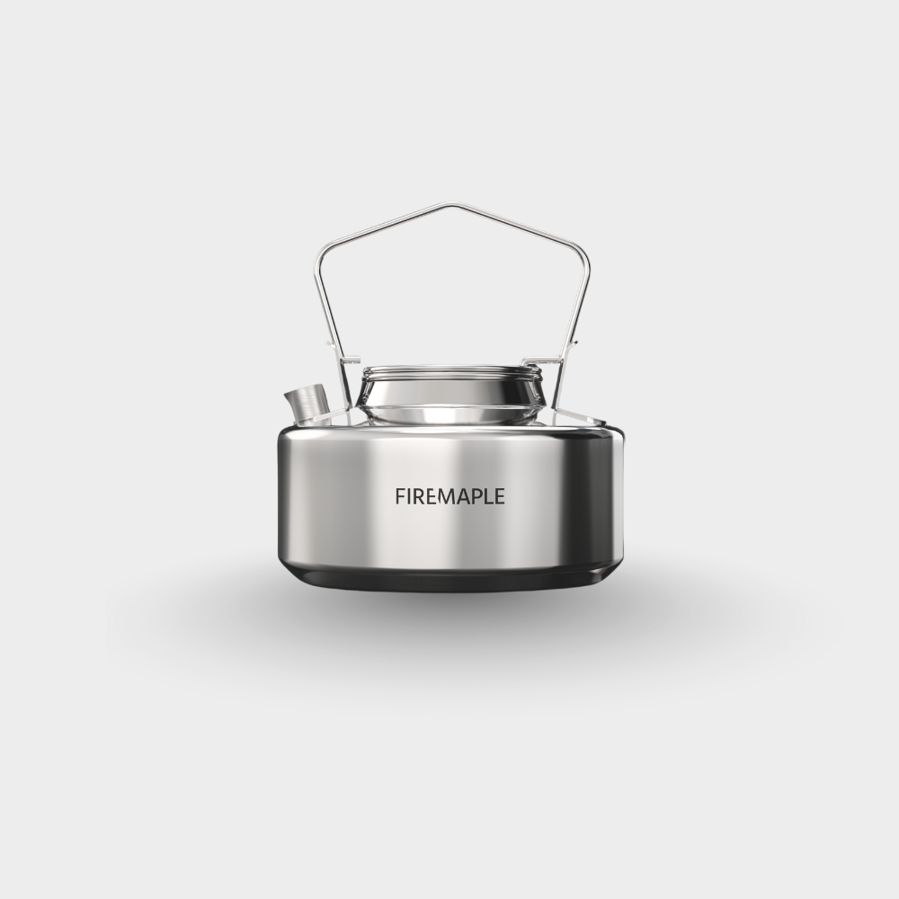 Stainless steel camping stove with glass pot on a white background, featuring the Firemaple brand. #color_1L